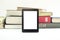 E-book device with books in white isolated background