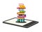 E-book Reader with Books Pile. Vector Illsutration