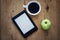 E-book reader and coffee