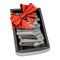 E-book reader with red bow and ribbon, gift concept. 3D rendering