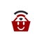 E commerce basket with funny emoticon WiFI icon