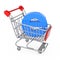 E-Commerce Concept. Shopping Cart Trolley with Blue Letter E as Electronic Commerce. 3d Rendering
