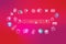 E-commerce  - ecommerce web banner on crimson background. Various shopping icons