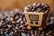 E commerce essence Shopping cart symbol on coffee beans, global trade