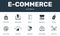 E-commerce set icons collection. Includes simple elements such as Wish list, Marketplace, Online payment, Pay per click and Call