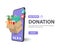 E-donation concept.close-up of gift box make an online donate via mobile phone