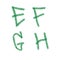 E F G H letters nature font made from pine brance