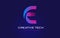 E Initial Letter Logo Design with Digital Pixels in Blue Purple