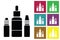 E-juice. Fluid for electronic cigarettes vector icon or color cards with bottles of liquid of electronic cigarettes.
