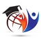 E leaning and globe education web logo and graduate hat active people elements