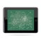 E-learning concept. Tablet computer with mathematics - geometric shapes and expressions sketches on school board