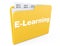 E-learning concept. Yellow folder with papers