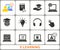 E-learning distance education icons. Set of graduation cap, training, laptop, learn online, webinar symbols. Vector