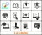 E-learning distance education icons. Set of graduation cap, training, laptop, learn online, webinar symbols. Vector