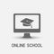 E-learning online school symbol, laptop monitor with graduation cap