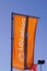 E.Leclerc supermarket location sign logo on flag for van rental trucks city