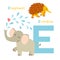 E letter animals set. English alphabet. Vector illustration