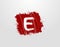 E Letter Logo in Red Square Grunge Element. Retro Rusty Square logo design template