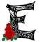 E letter and Roses. Uppercase. Vector illustration.