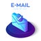 E-mail Isometric Icon with accepted symbol. 3D Isometric email icon with approved sign. Tick Icon. Check symbol. Created For