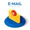 E-mail Isometric Icon with rejection symbol. 3D Isometric email icon with refuse sign. Cross sign in circle - can be used as