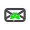 E-mail letter with Clover Icon. Tree-leaves traditional symbol of good luck. Concept of positive news. Illustration in