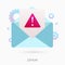 E-mail Spam message flat vector concept. Envelope with an open letter with a big warning notification. Unsolicited messages