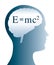 E=mc2 Einstein formula in brain and head silhouette