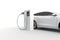 E-mobility electric car charging battery on white background, created with Generative AI technology
