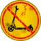 E-Scooter prohibition and warning sign, grungy style, vector illustration