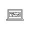 E-voucher in laptop black line icon. Safe travel. Pictogram for web, mobile app, promo. UI UX design element