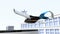 E-VTOL passenger aircraft landing to airport in the city