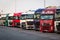 E30 HIGHWAY, GERMANY - JUN 14, 2019: Row of various company trucks parked at a truck overnight parking somwehere along the E30