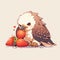 eagle eat strawberry chibi cartoon style isolated plain background by AI generated