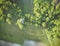 Eagle eye view of rural landscape in beautiful region of Croatian Zagorje, full of cultivated fields and dense, green, forest