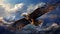 the eagle flies, in the blue clouds, with mighty wings Generate AI