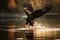 An eagle in flight catching fish from a lake created with generative AI technology