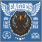 Eagle head - T-shirt print with hunting club on dark background - Hunting Club Template.