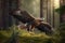 Eagle landing in forest, bird raptor flying close-up in summer, generative AI
