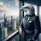 Eagle Mascot Businessman Portrait Avatar. Vision of Success: A Sophisticated Animal Overlooks the Urban Jungle,