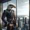Eagle Mascot Businessman Portrait Avatar. Vision of Success: A Sophisticated Animal Overlooks the Urban Jungle,