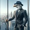 Eagle Mascot Businessman Portrait Avatar. Vision of Success: A Sophisticated Animal Overlooks the Urban Jungle,