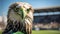 Eagle Mascot In Green Jersey: Hyperrealistic Animal Portrait At Soccer Stadium