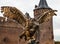 Eagle owl against Muiderslot castle. Holland.