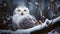 Eagle owl perching on snowy branch, watching generative AI
