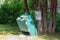 Eagle River, MI - June 22, 2022: Animal proof trash receptacle in public park