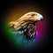 Eagle`s head illustration on background with colorful creative elements