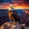 Eagle\\\'s Reverie: Majestic Bald Eagle Perched Amidst Grand Canyon Sunset