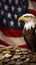 Eagle with several gold coins usa flag background