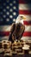 Eagle with several gold coins usa flag background